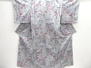 アンティーク　枝葉模様織り出し手織り紬着物